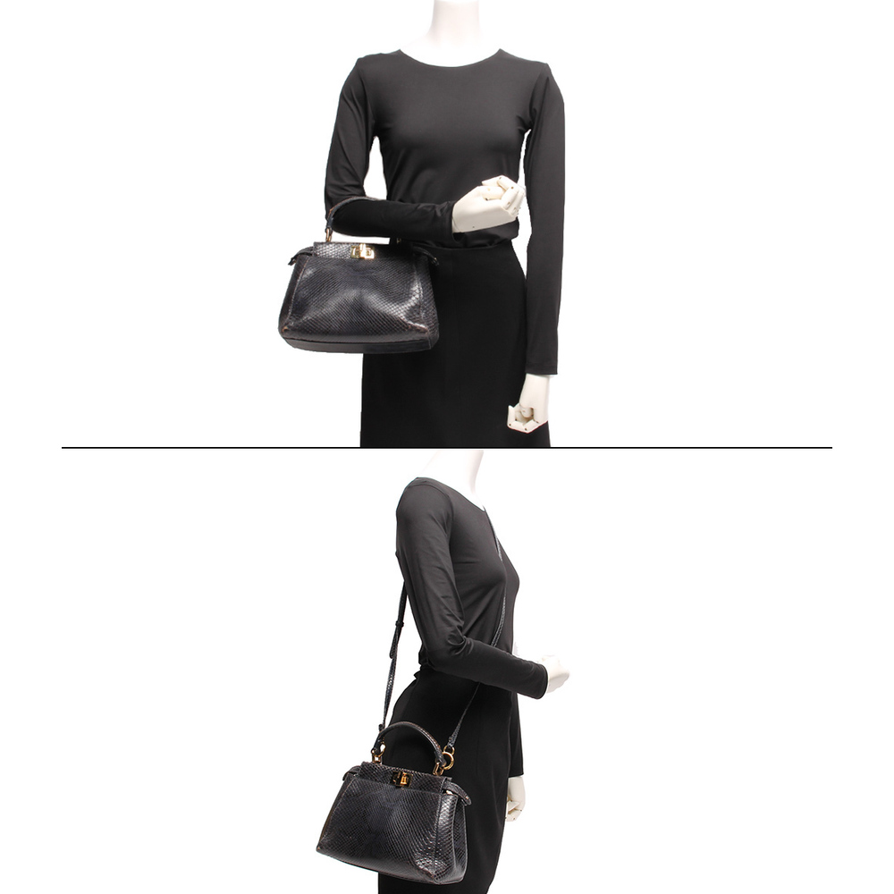 Fendi Python Pattern Peekaboo Leather Handbag Bla… - image 7